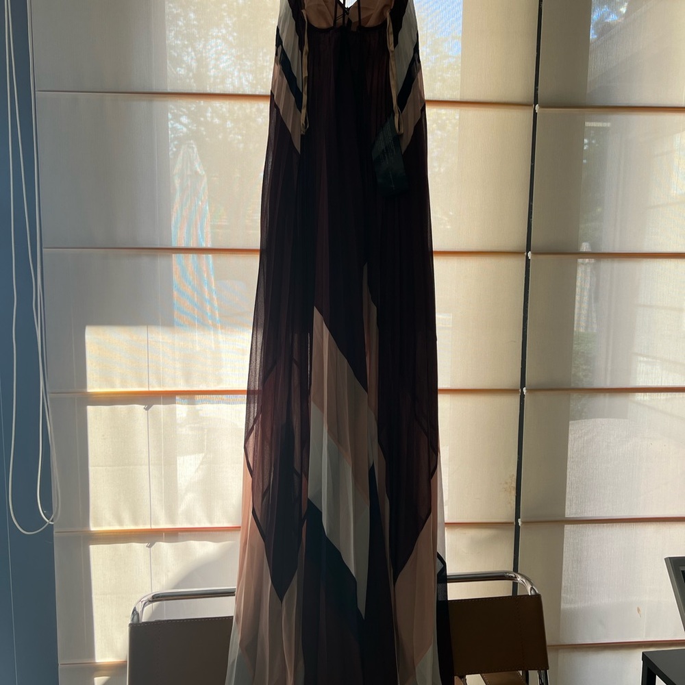 Elegant Black and Tan Sleeveless Halter Maxi Dress for Cocktail